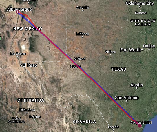 Flight path from Corpus Christi to Albuquerque